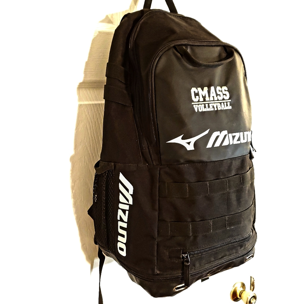 Mizuno Team Elite Crossover Backpack Central Mass Volleyball Bag Black Side Logo
